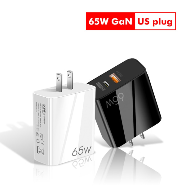 65W GaN Snabbladdare med USB C kabel ,för mobil och MacBook Pro svart svart