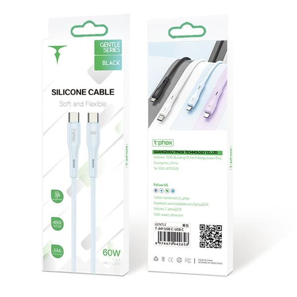 T-PHOX KABEL GENTLE USB-C/USB-C 60W SVART