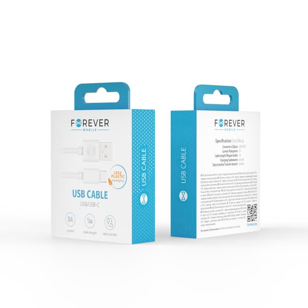 Forever-kabel USB - USB-C 1,0 m 3A vit