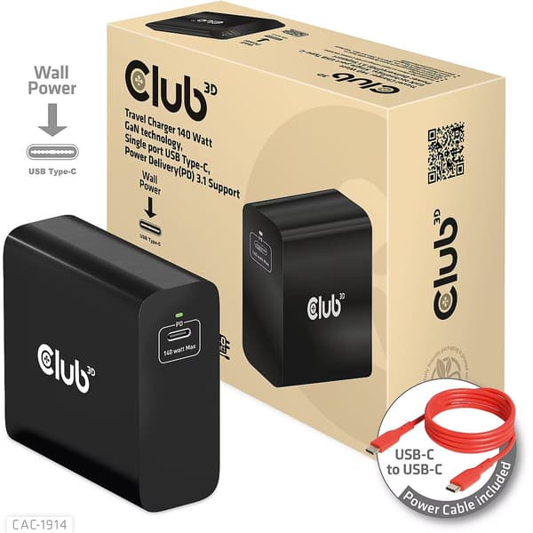 Club 3D CAC-1914EU 140Watt GaN Strömforsyningsadapter