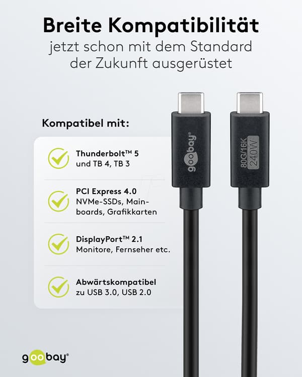 goobay USB 4.0 USB Type-C-kabel 1,2 m svart svart