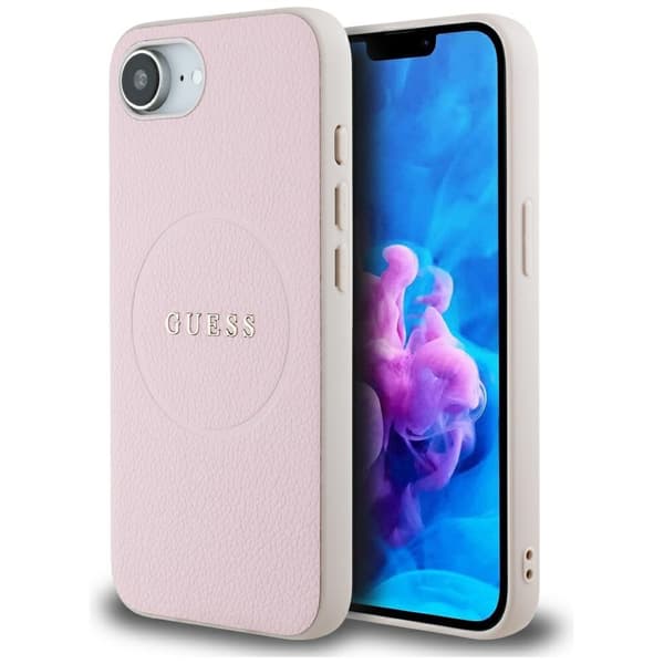 Guess HC MagSafe PU Grained guld Ring fodral för iPhone 16e rosa