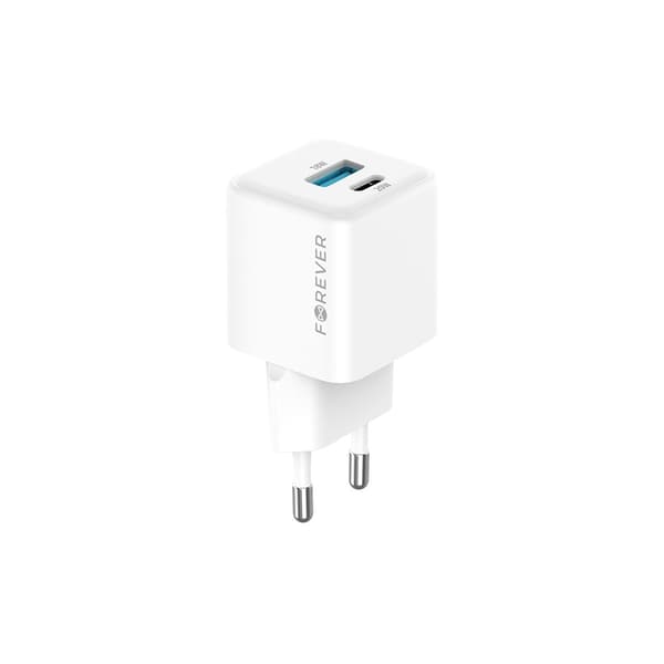 Forever TC-08-20AC GaN PD QC-laddare 1x USB-C 1x USB 20W vit vit
