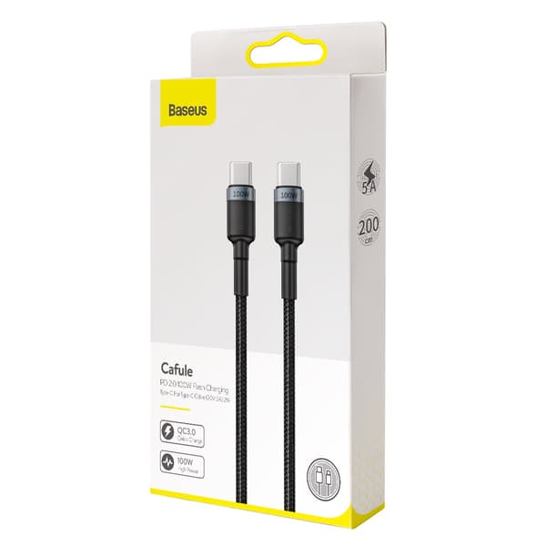 Baseus kabel Cafule PD USB-C - USB-C 2,0 m 5A grå-svart 100W svart
