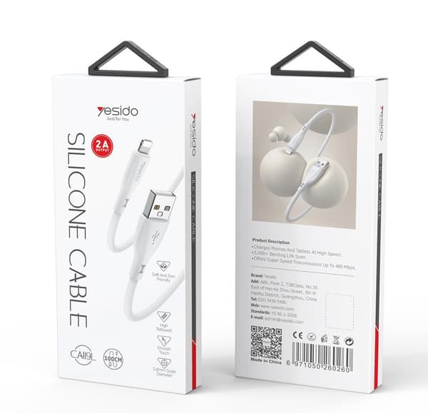 YESIDO SILIKONKABEL CA119 12W USB/LIGHTNING 1M 2,4A VIT