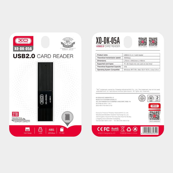 XO kortläsare 2 i 1 DK05A USB 2 0 svart