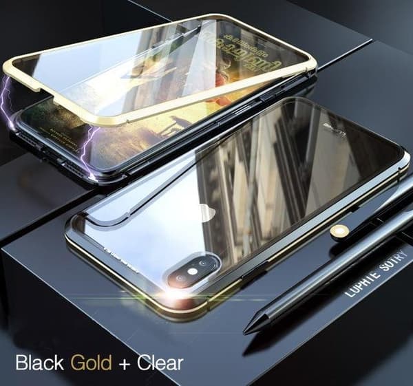 Dubbelsidig magnet fodral med härdat glas för iphone 11|silver