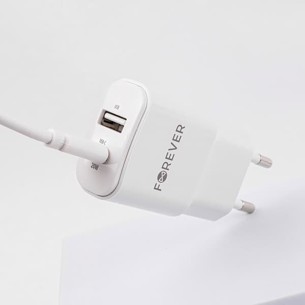 Forever TC-01-20AC PD QC-laddare 1x USB-C 1x USB 20W vit vit