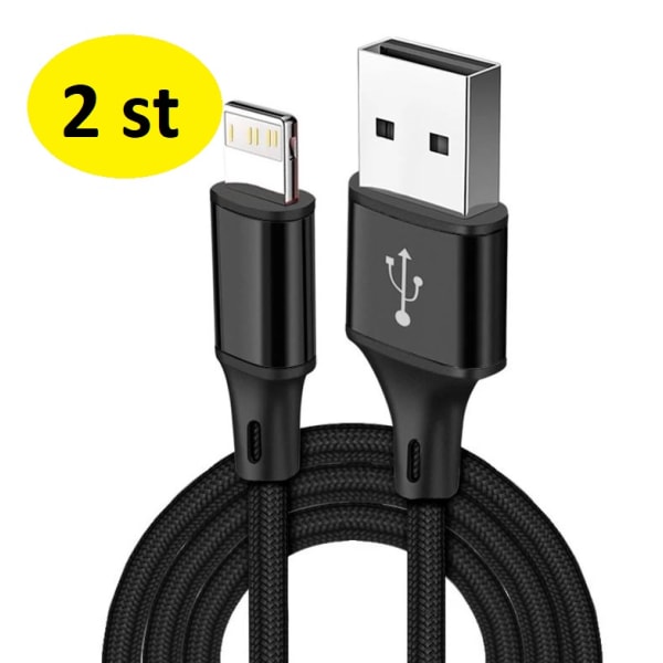 2 st 3m långt Nylon Flätad USB-kabel för iPhone svart svart