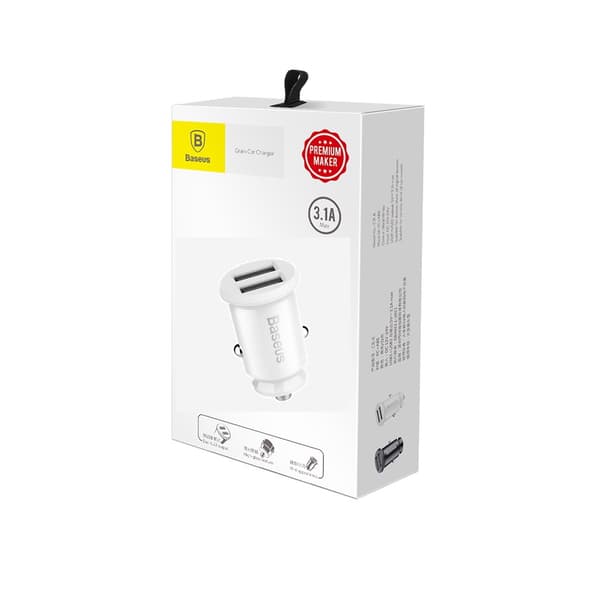 Baseus billaddare Grain 2x USB 3,1A vit vit