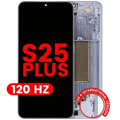 OLED-enhet med ram för Samsung Galaxy S25 Plus 5G (amerikansk och internationell version) (eftermarknad Plus) (120Hz) (Icy Blue) blå