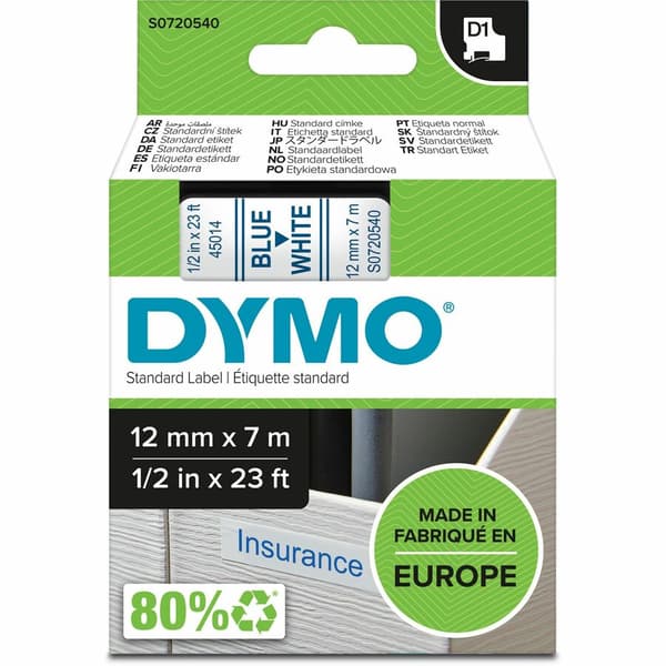 DYMO D1 Märkattape (1,2 cm x 7 m) 1kassette(r) S0720540