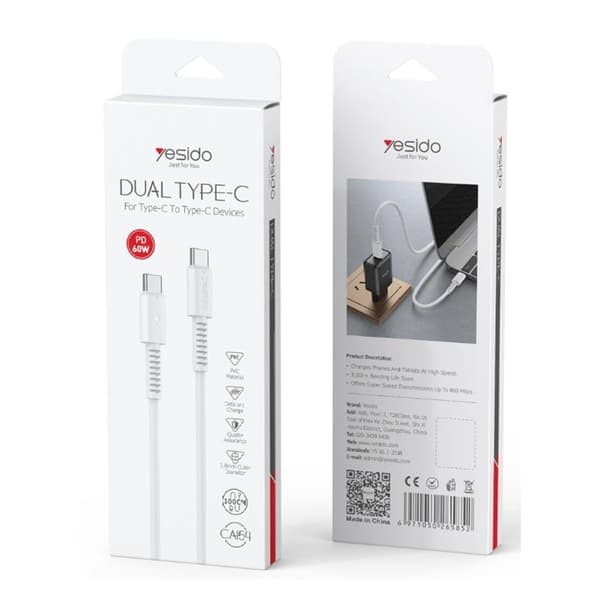 YESIDO KABEL CA154 PD 60W TYPE-C/TYPE-C 1M PVC 3A VIT