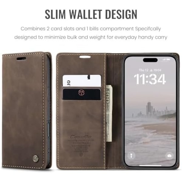 CaseMe 0013 Læder Wallet Case til iPhone 16 pro max mørkebrun brown