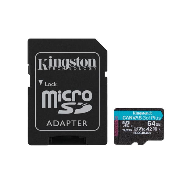 Kingston minneskort 64GB microSDXC Canvas Go Plus Gen4 200MB/s A2 U3 V30 + adapter