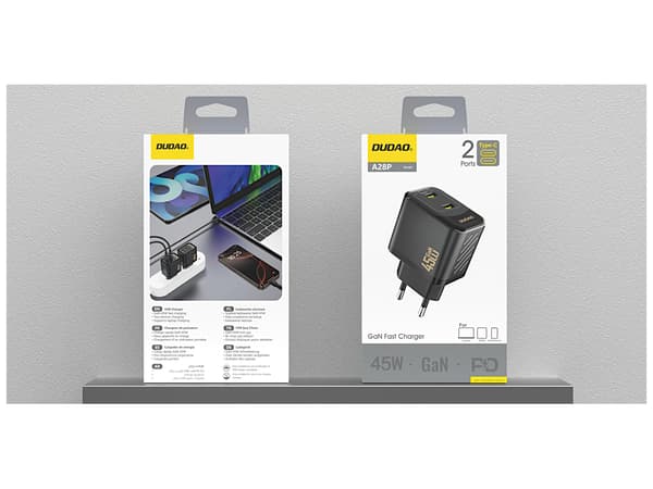 Dudao A28PEU Adapter 45Watt 2xUSB-C svart