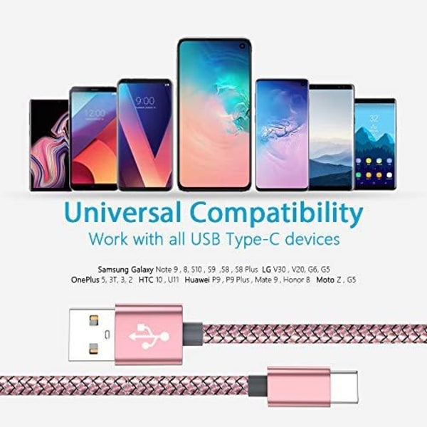 3 st hög kvalitet 1 m  usb-c rosa "Pink"
"Rosa"