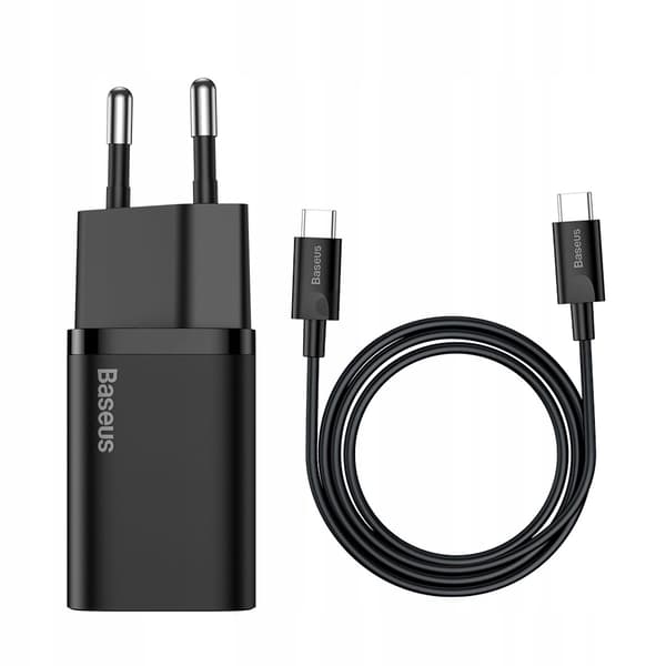 Baseus väggladdare Super Si PD 25W 1x USBC svart + USB-C - USB-C kabel svart