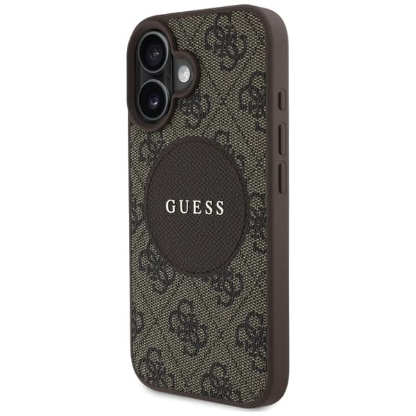 Guess HC MagSafe PU 4G Circle med klassisk logotyp fodral för iPhone 16 brun brun