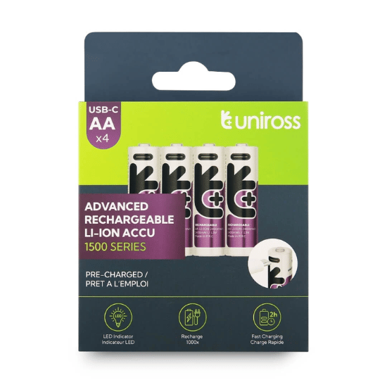 Uniross USB-C AA uppladdningsbar Batteri Paket med 4 st