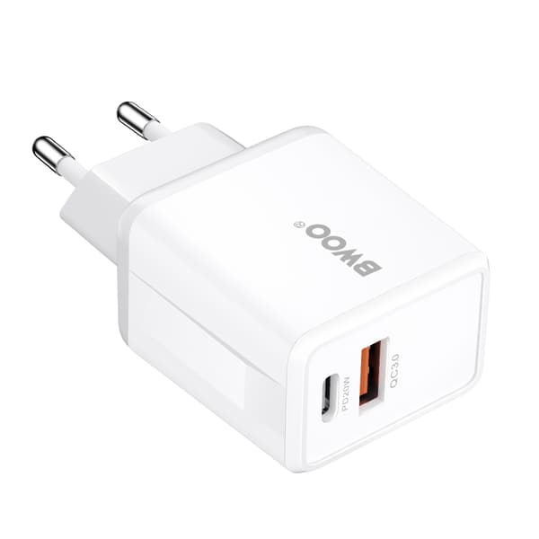 BWOO väggladdare CDA182 QC 38W 1x USB-A + 1x USB-C vit