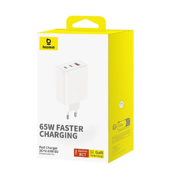 Baseus väggladdare Cube Pro PD 65W 2x USB-C 1x USB vit vit