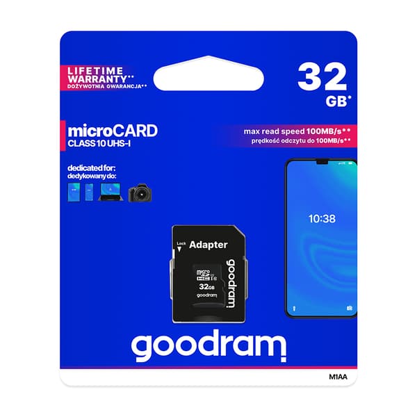 GoodRam minneskort 32GB microSDHC cl. 10 UHS-I + adapter