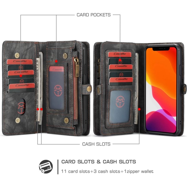 Läderfodral för plånbok med  dragkedja för Samsung S10 svart svart