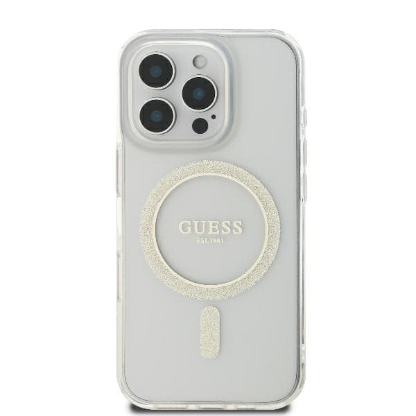 Guess HC MagSafe IML Glitter Circle fodral för iPhone 16 Pro transparent transparent