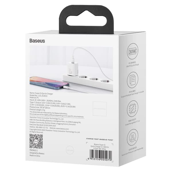 Baseus väggladdare Super Si PD 30W 1x USB-C vit vit