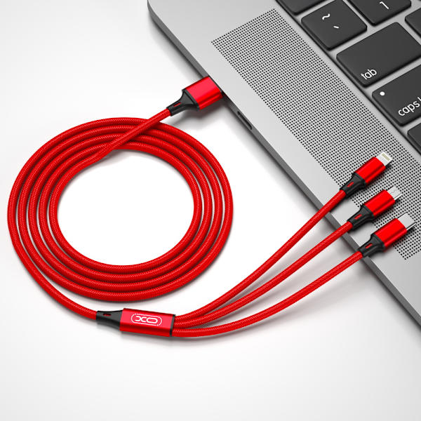 XO-kabel NB173 3i1 USB - Lightning + USB-C + microUSB 1,2 m 2,4A röd