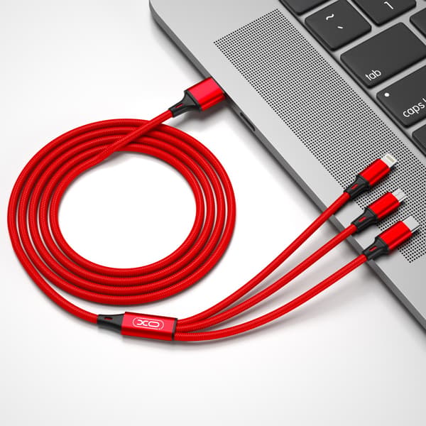 XO kabel NB173 3i1 USB - Lightning + USB-C + microUSB 1,2 m 2,4A röd röd