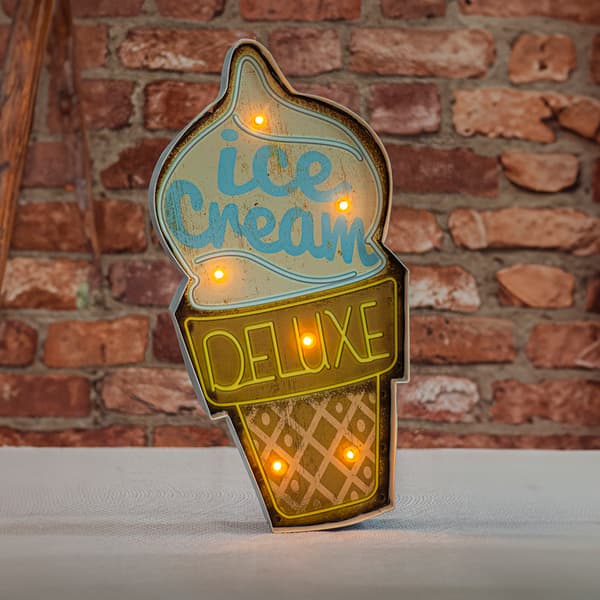 RETRO Metallskylt LED Ice Cream Forever Light vit