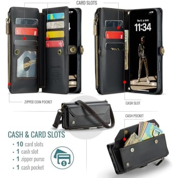 Caseme Pung med lynlås iPhone 16 Pro Max Sort black