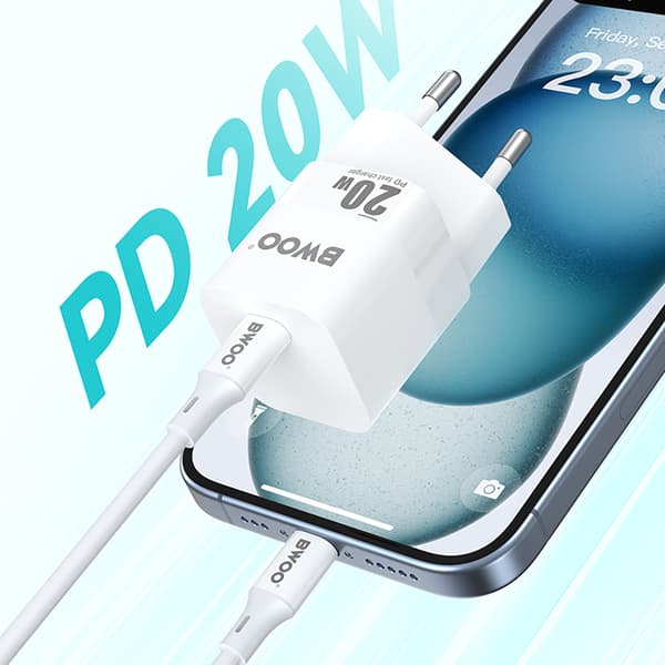 BWOO CDA155 PD väggladdare 1x USB-C-port 1A 20W vit vit
