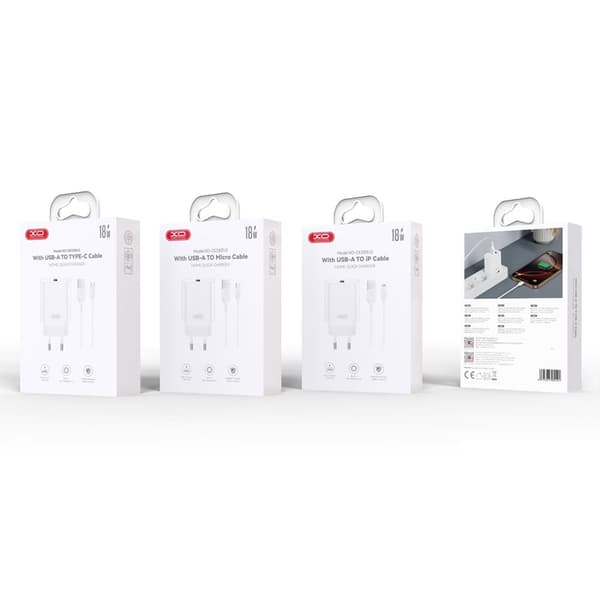 XO väggladdare CE33 QC 18W 1x USB vit + kabel Lightning