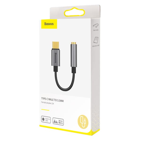 Baseus-adapter L54 USB-C till jack 3,5 mm mörkgrå