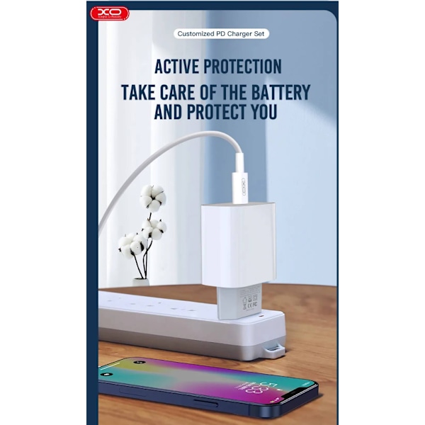 25W 1x USB-C vit + Lightning - USB-C-2m kabel