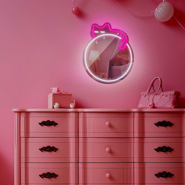 Neon SPEGEL LED SOVANDE KATT vit rosa FMNE03 Forever Light
