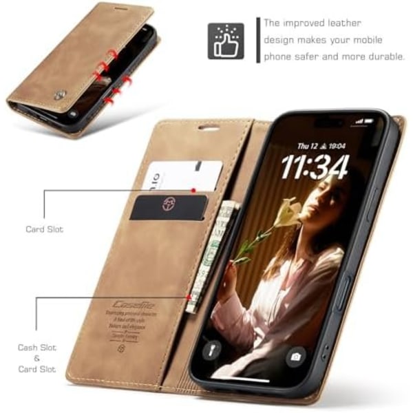 CaseMe 0013 Læder Wallet Case til iPhone 16 pro max brun brown