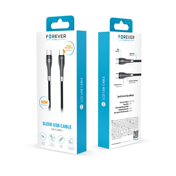 Forever Sleek kabel USB-C - USB-C 1,0 m 60W svart svart