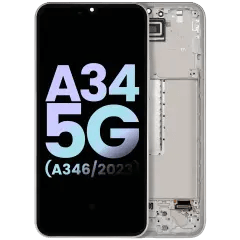 OLED-enhet med ram kompatibel med Samsung Galaxy A34 5G (A346 / 2023) (Service Pack) (Silver) silver