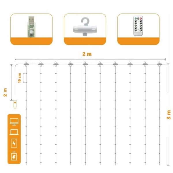 LED-GARDIN (100 LED-LAMPOR) 3Mx1M UTAN HÄNGE KALLVIT