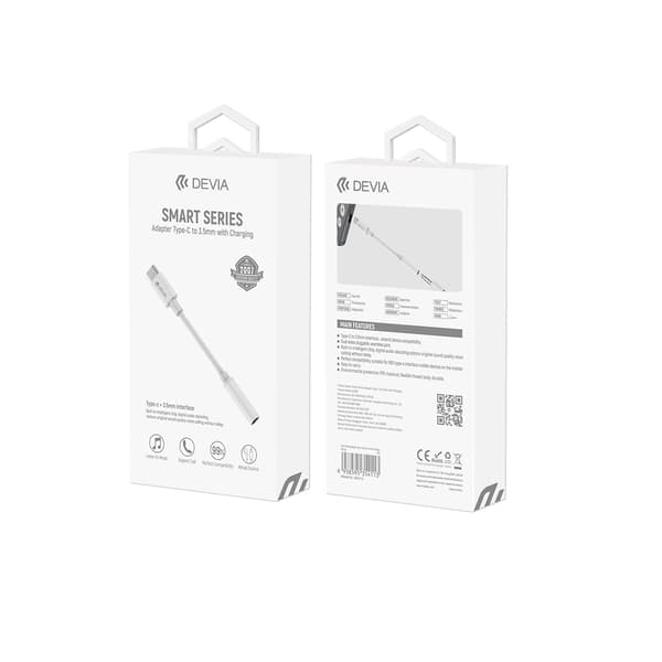 Devia-adapter EC608 USB-C - jack 3,5mm vit vit