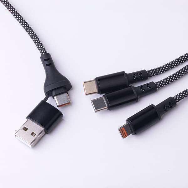 Maxlife ALLin1-kabel USB + USB-C - Lightning + 2x USB-C 1,0 m 66W svart svart