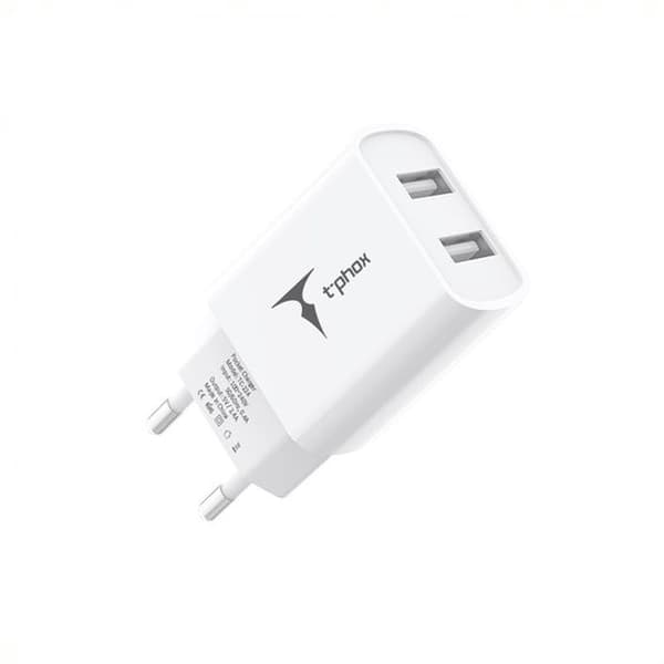 T-PHOX VÄGGLADDARE POCKET SERIES 2xUSB TCC-224 12W + USB-C KABEL VIT