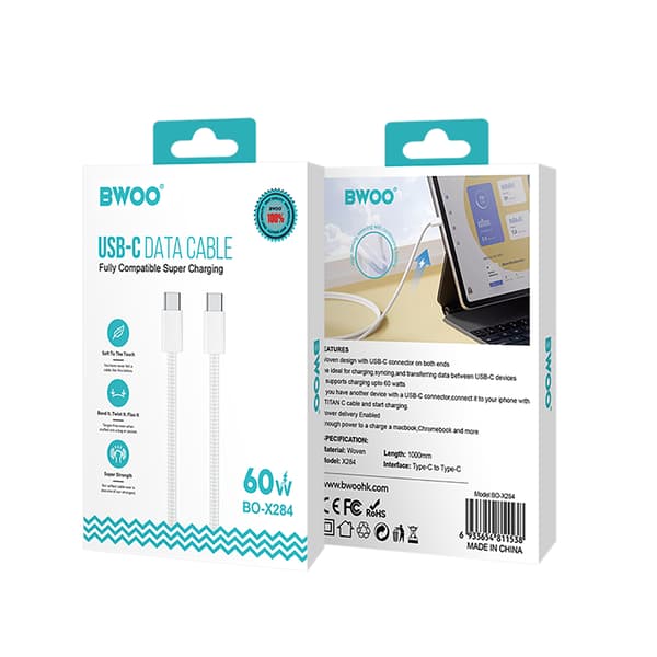 BWOO Kabel USB-C - USB-C 1m 60W för iPhone 15 BO-X284 vit