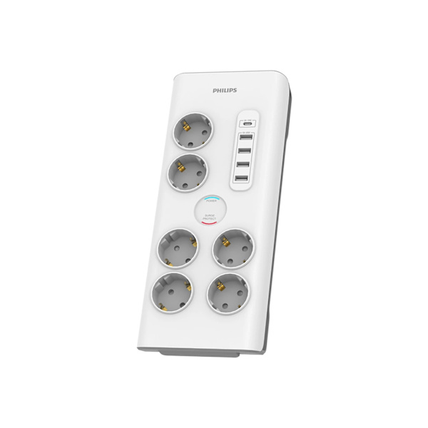 Överspänningsskydd PHILIPS grenuttag 6 Schuko-uttag + 6xUSB-A + 1xUSB-C 2m 16A vit