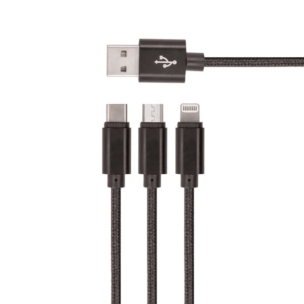 Setty 3in1 kabel USB - Lightning + USB-C + microUSB 1,0 m 2A KN3W1-01 svart svart