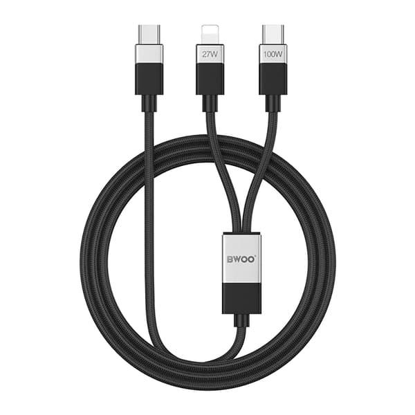 BWOO Flätad 2-i-1-kabel USB-C - USB-C och Lightning 1m 100W / 27W svart svart